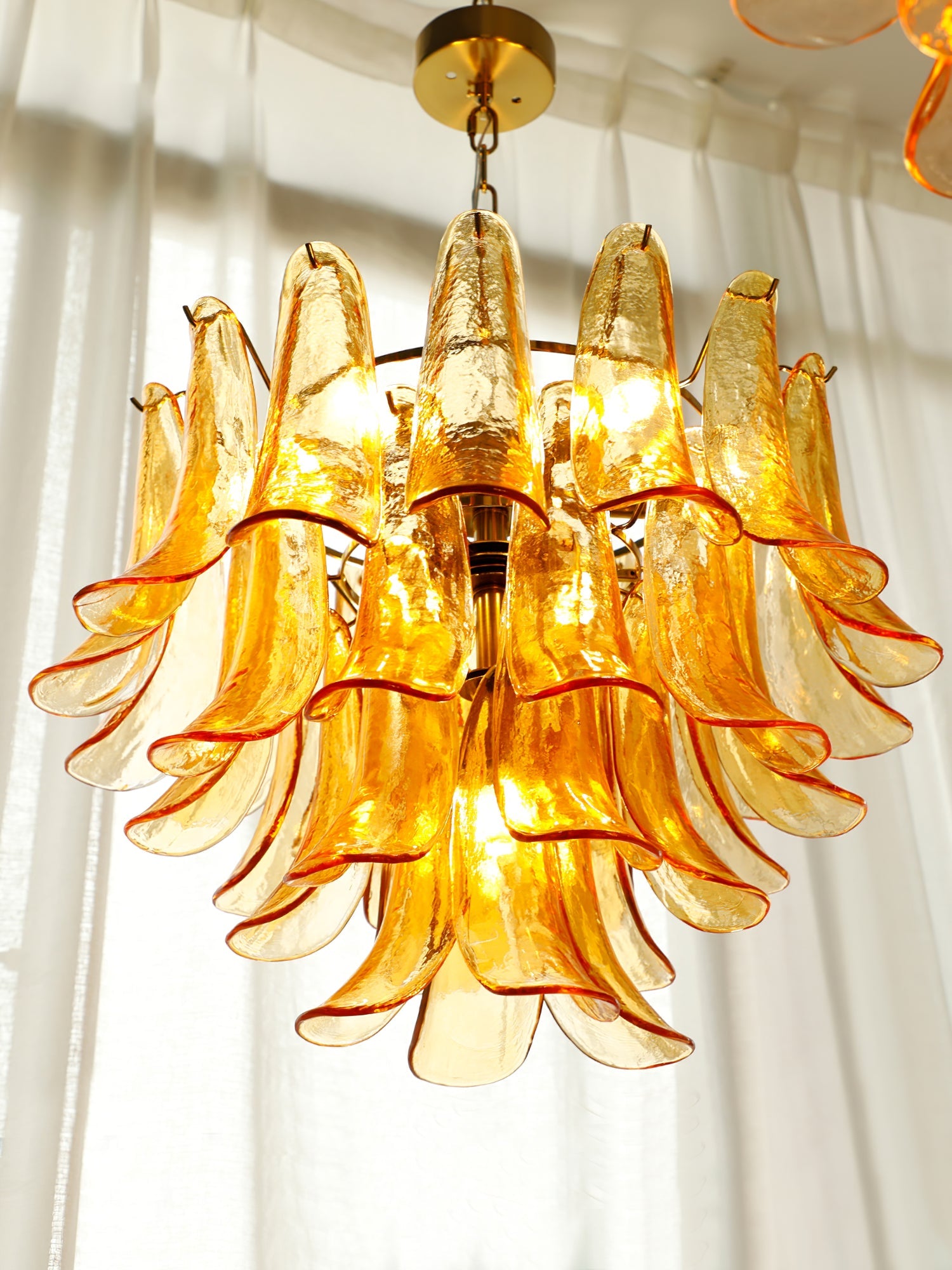 Murano Style Glass Petal Chandelier Hand Formed Glass Copper Frame