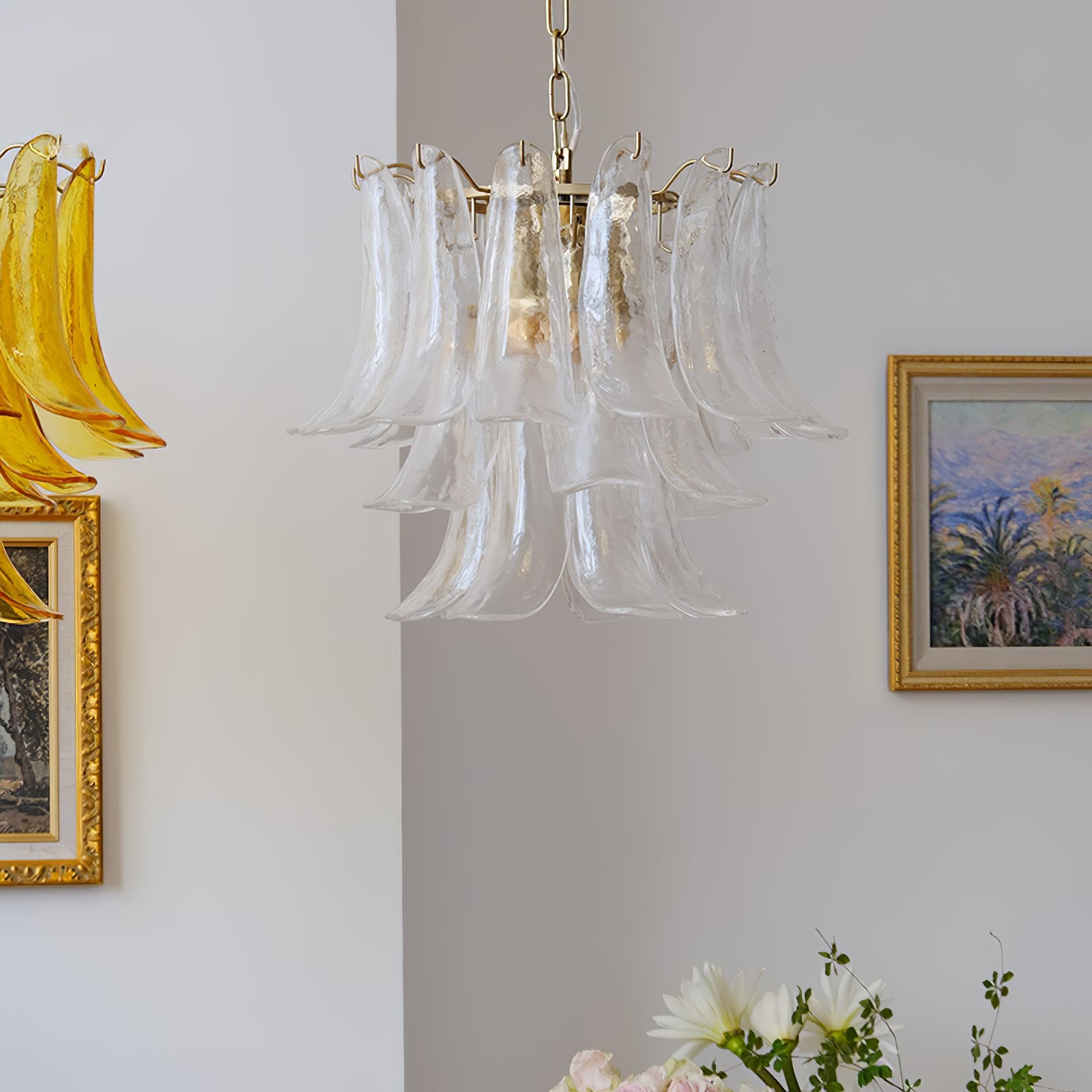 Murano Style Glass Petal Chandelier Hand Formed Glass Copper Frame