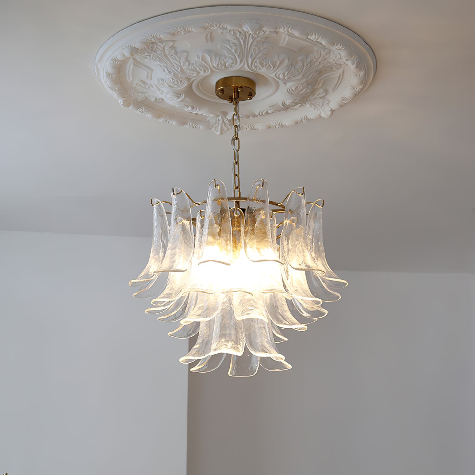 Murano Style Glass Petal Chandelier Hand Formed Glass Copper Frame