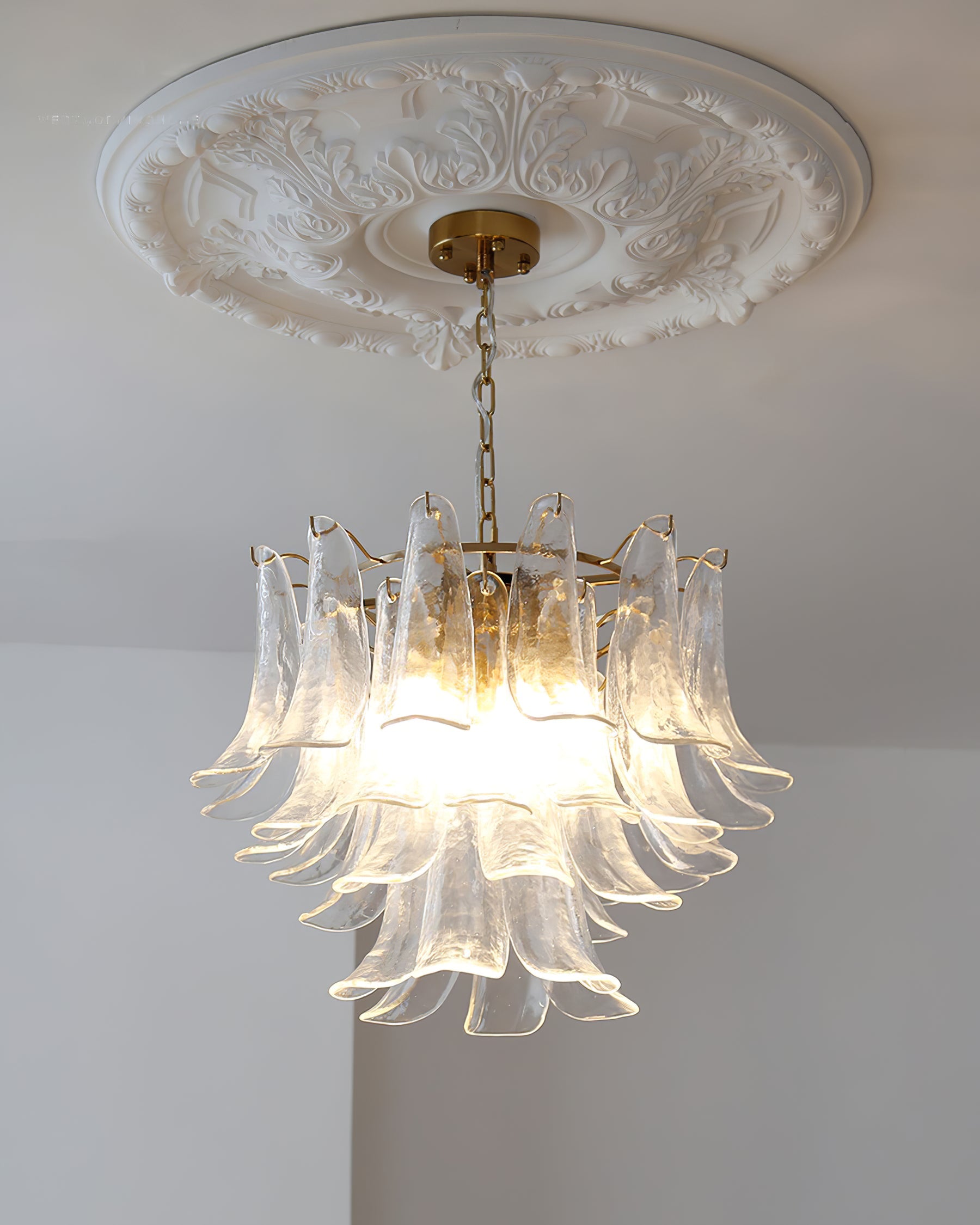 Murano Style Glass Petal Chandelier Hand Formed Glass Copper Frame