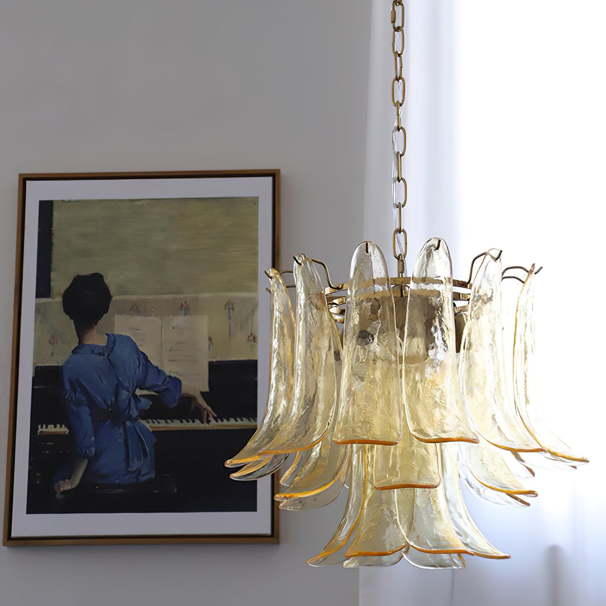 Murano Style Glass Petal Chandelier Hand Formed Glass Copper Frame