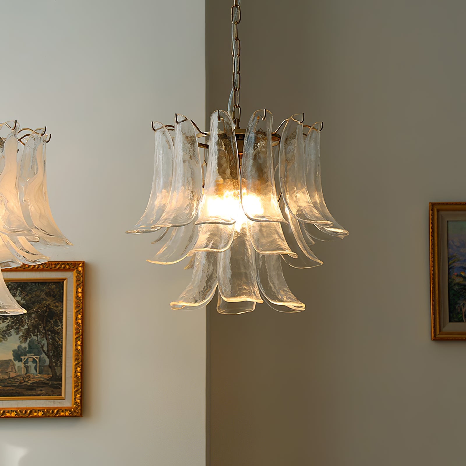 Murano Style Glass Petal Chandelier Hand Formed Glass Copper Frame