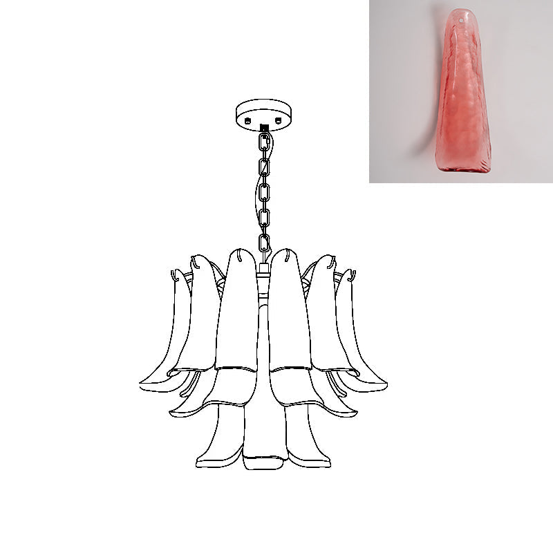 Murano Style Glass Petal Chandelier Hand Formed Glass Copper Frame