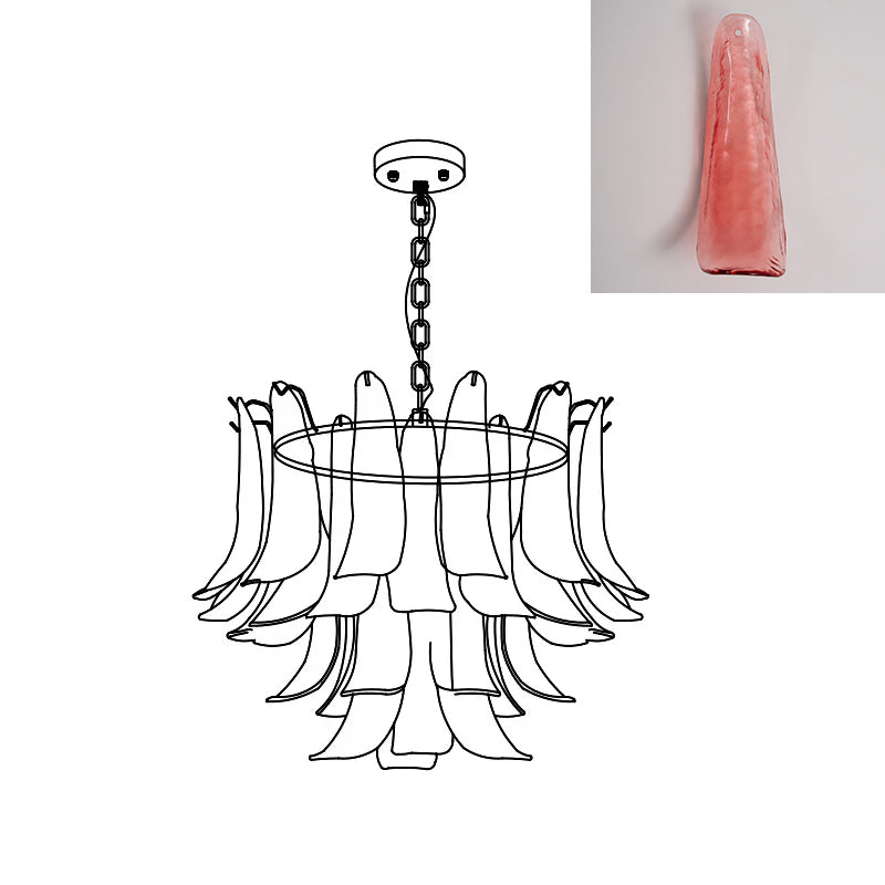 Murano Style Glass Petal Chandelier Hand Formed Glass Copper Frame