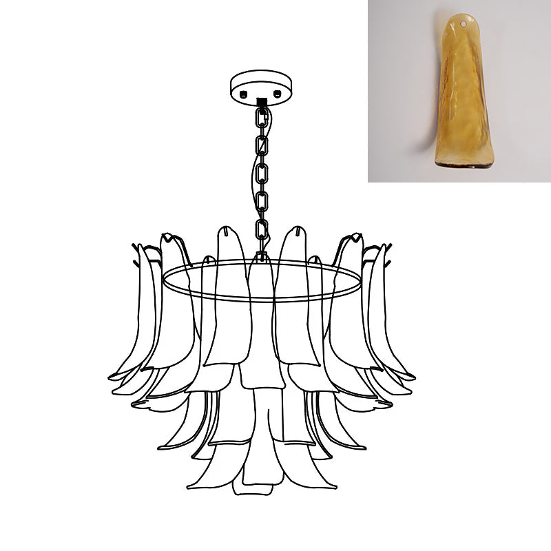 Murano Style Glass Petal Chandelier Hand Formed Glass Copper Frame