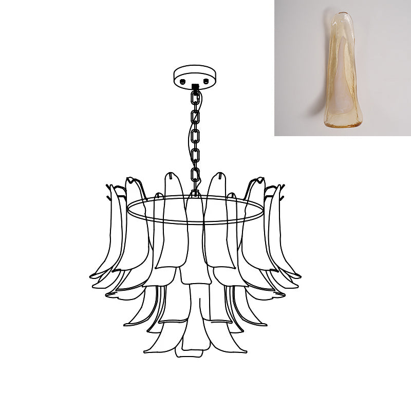 Murano Style Glass Petal Chandelier Hand Formed Glass Copper Frame