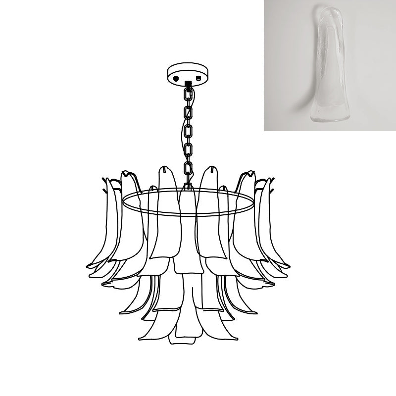 Murano Style Glass Petal Chandelier Hand Formed Glass Copper Frame