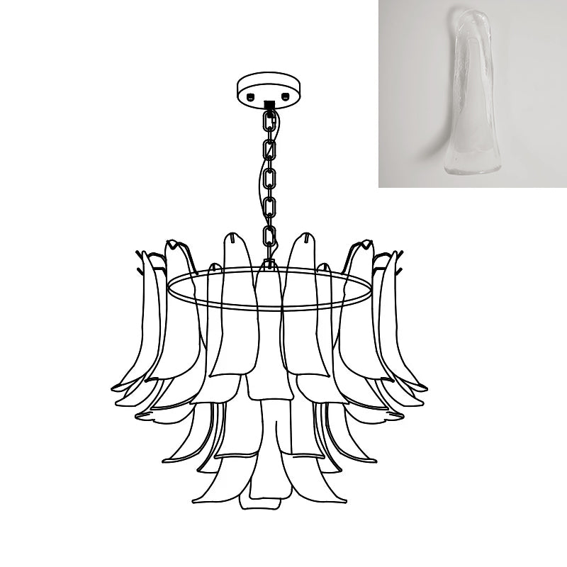 Murano Style Glass Petal Chandelier Hand Formed Glass Copper Frame