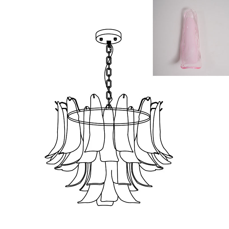 Murano Style Glass Petal Chandelier Hand Formed Glass Copper Frame