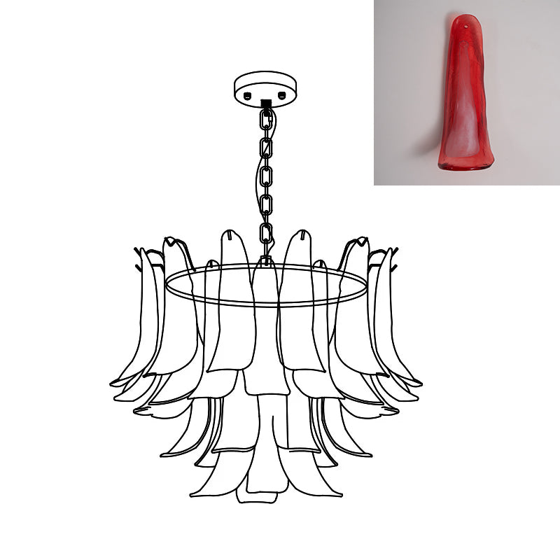 Murano Style Glass Petal Chandelier Hand Formed Glass Copper Frame