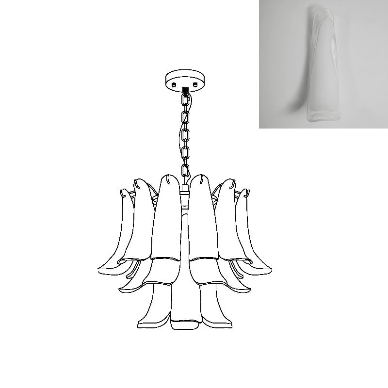 Murano Style Glass Petal Chandelier Hand Formed Glass Copper Frame
