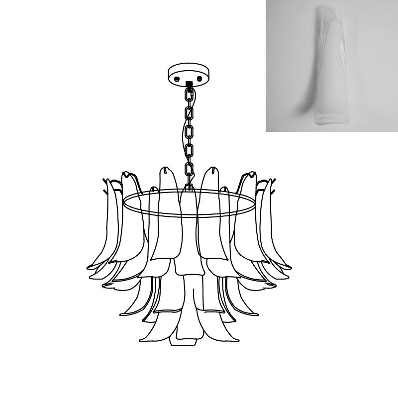Murano Style Glass Petal Chandelier Hand Formed Glass Copper Frame