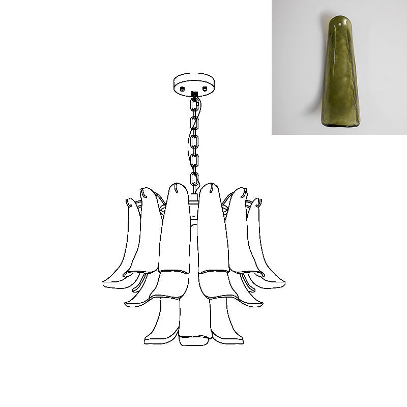 Murano Style Glass Petal Chandelier Hand Formed Glass Copper Frame