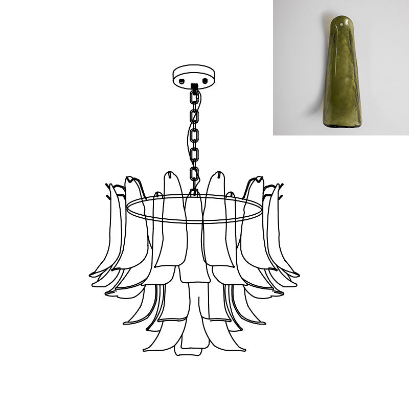 Murano Style Glass Petal Chandelier Hand Formed Glass Copper Frame