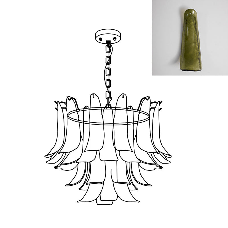 Murano Style Glass Petal Chandelier Hand Formed Glass Copper Frame