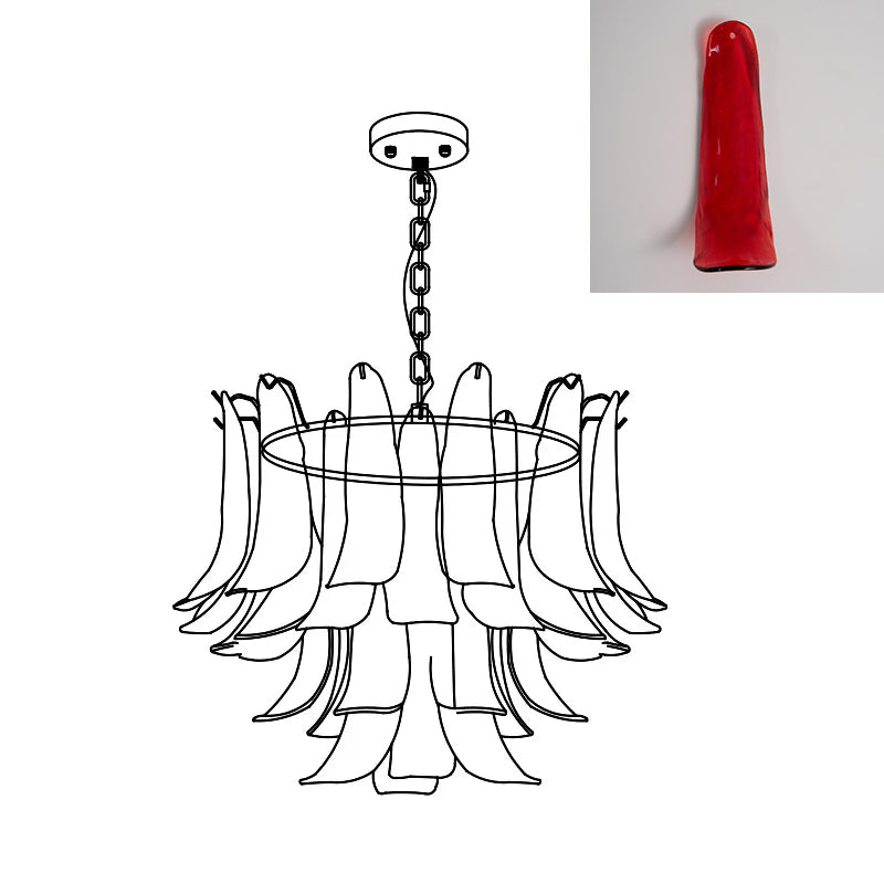 Murano Style Glass Petal Chandelier Hand Formed Glass Copper Frame
