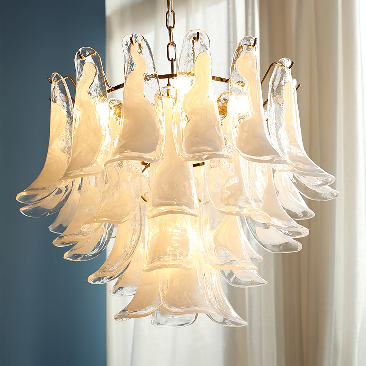 Murano Style Glass Petal Chandelier Hand Formed Glass Copper Frame