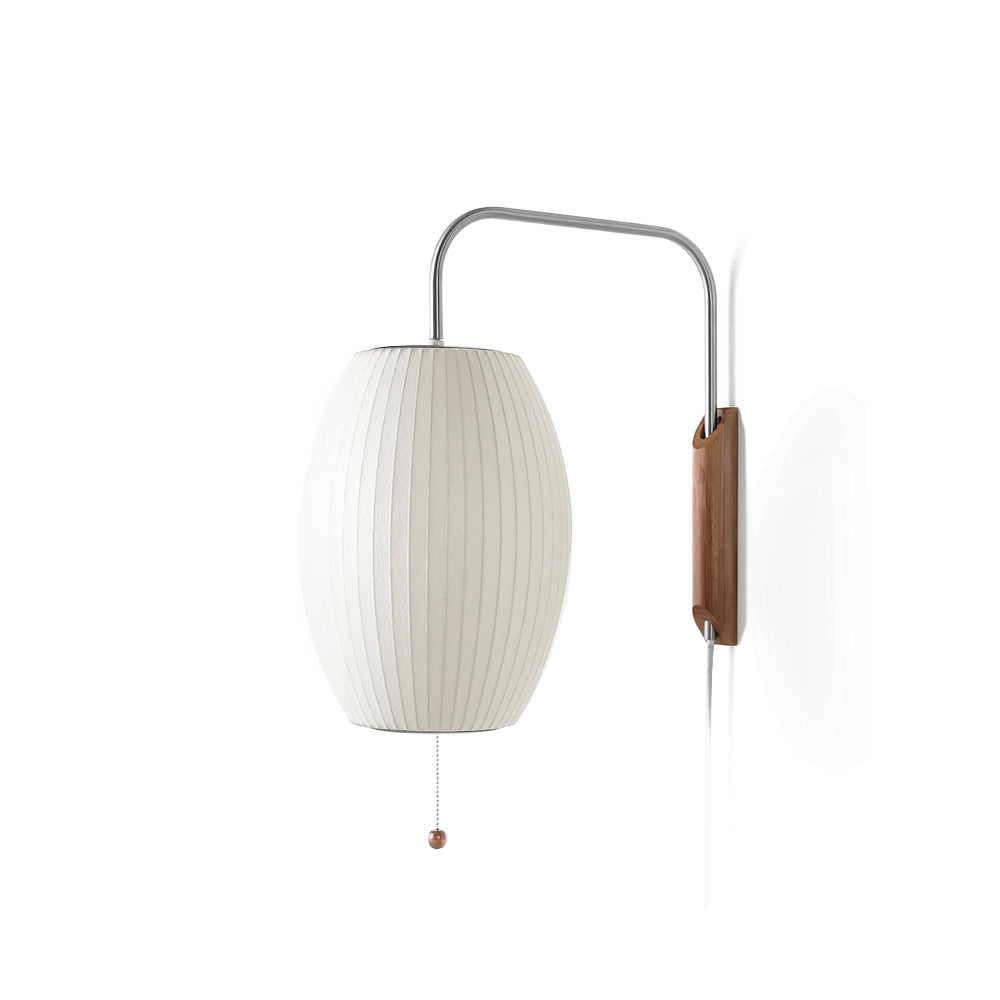 Plug In Wall Sconce Polymer Shade Walnut Backplate Mid Century Bedside