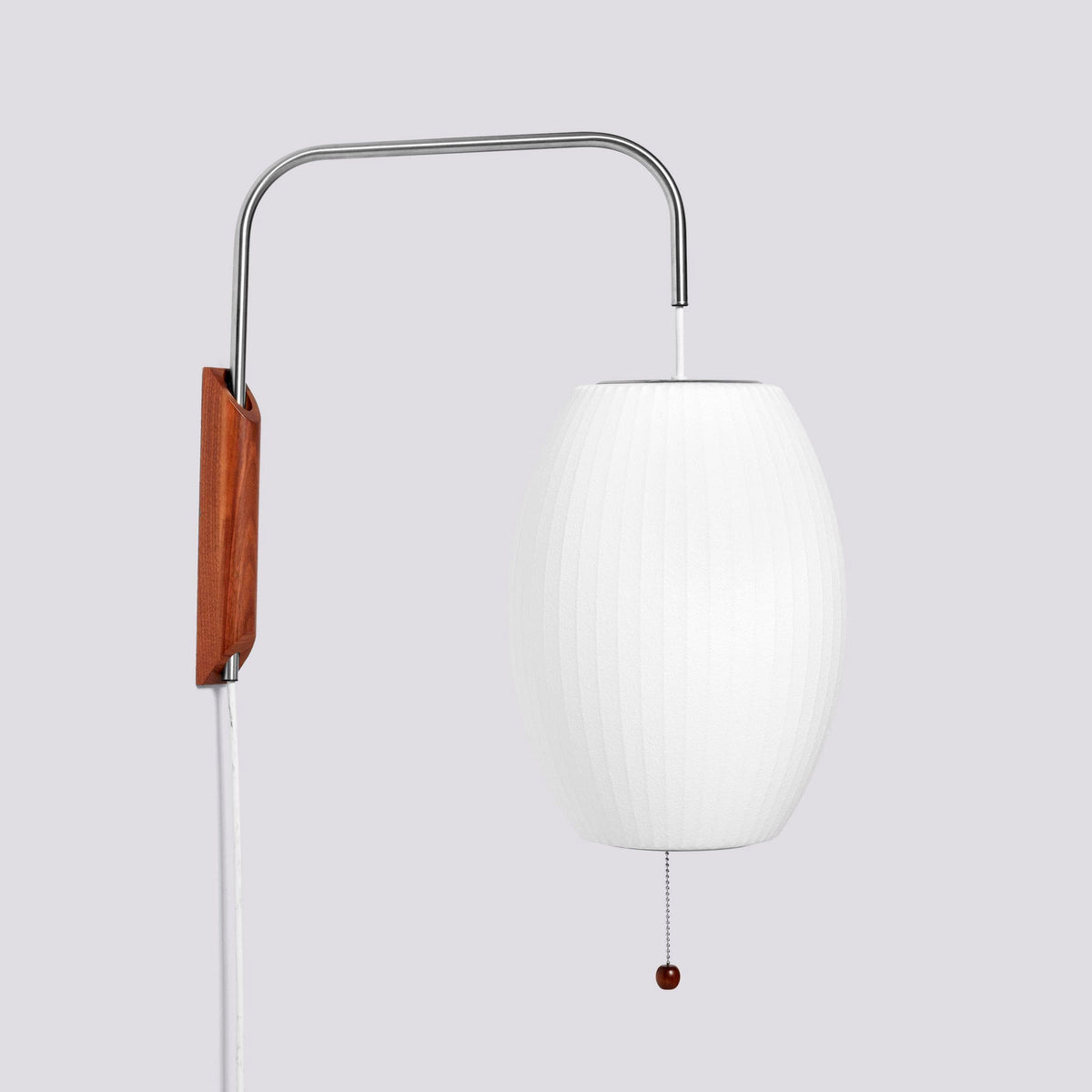 Plug In Wall Sconce Polymer Shade Walnut Backplate Mid Century Bedside