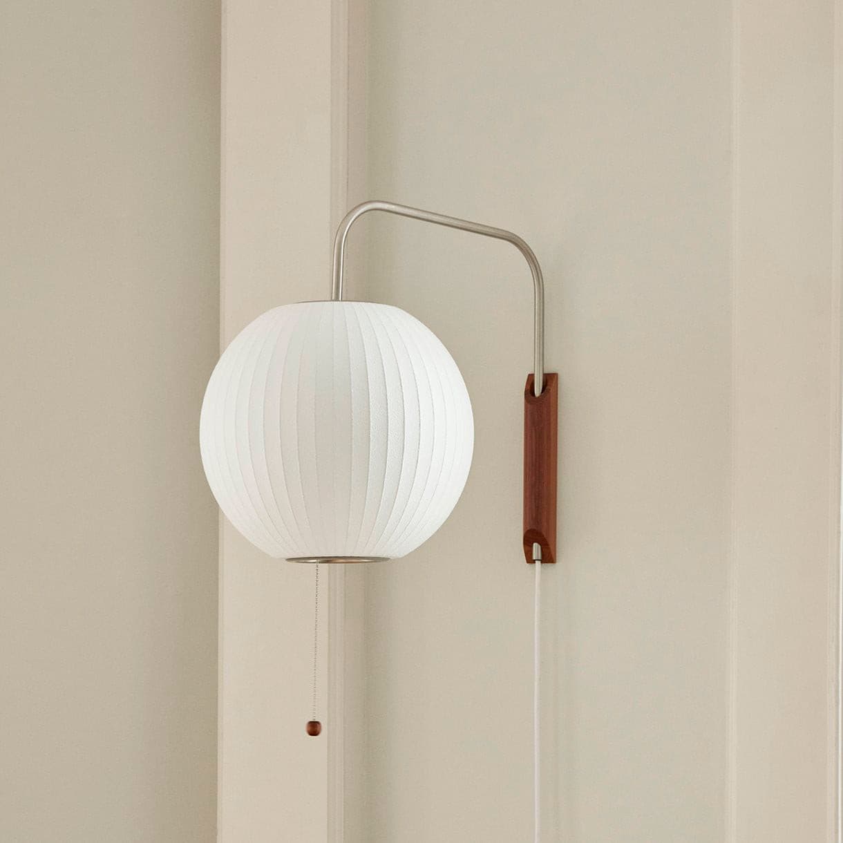 Plug In Wall Sconce Polymer Shade Walnut Backplate Mid Century Bedside