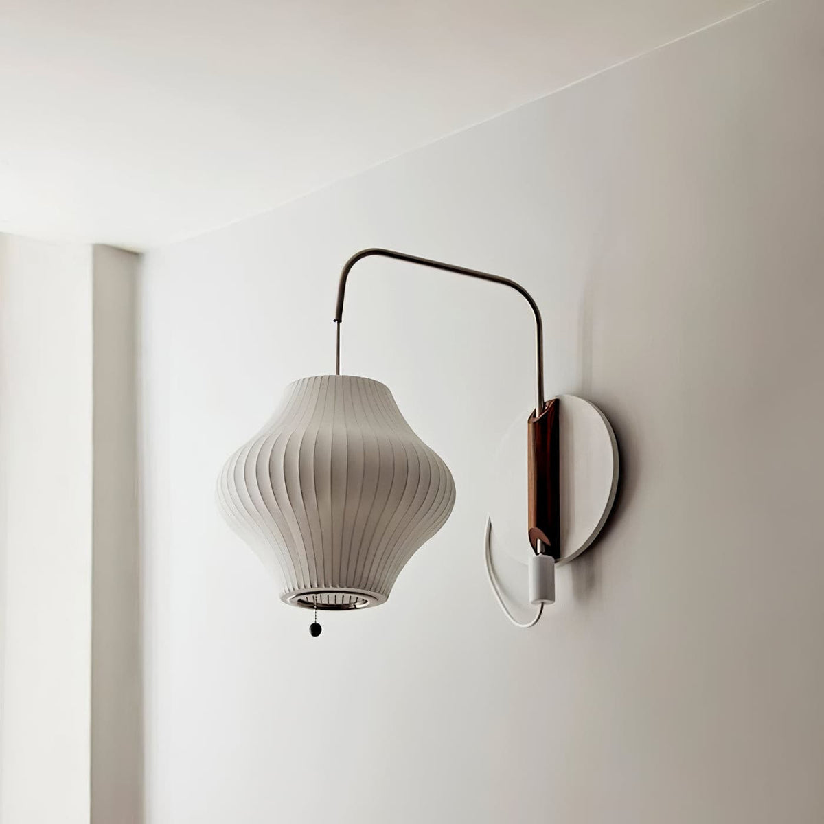 Plug In Wall Sconce Polymer Shade Walnut Backplate Mid Century Bedside