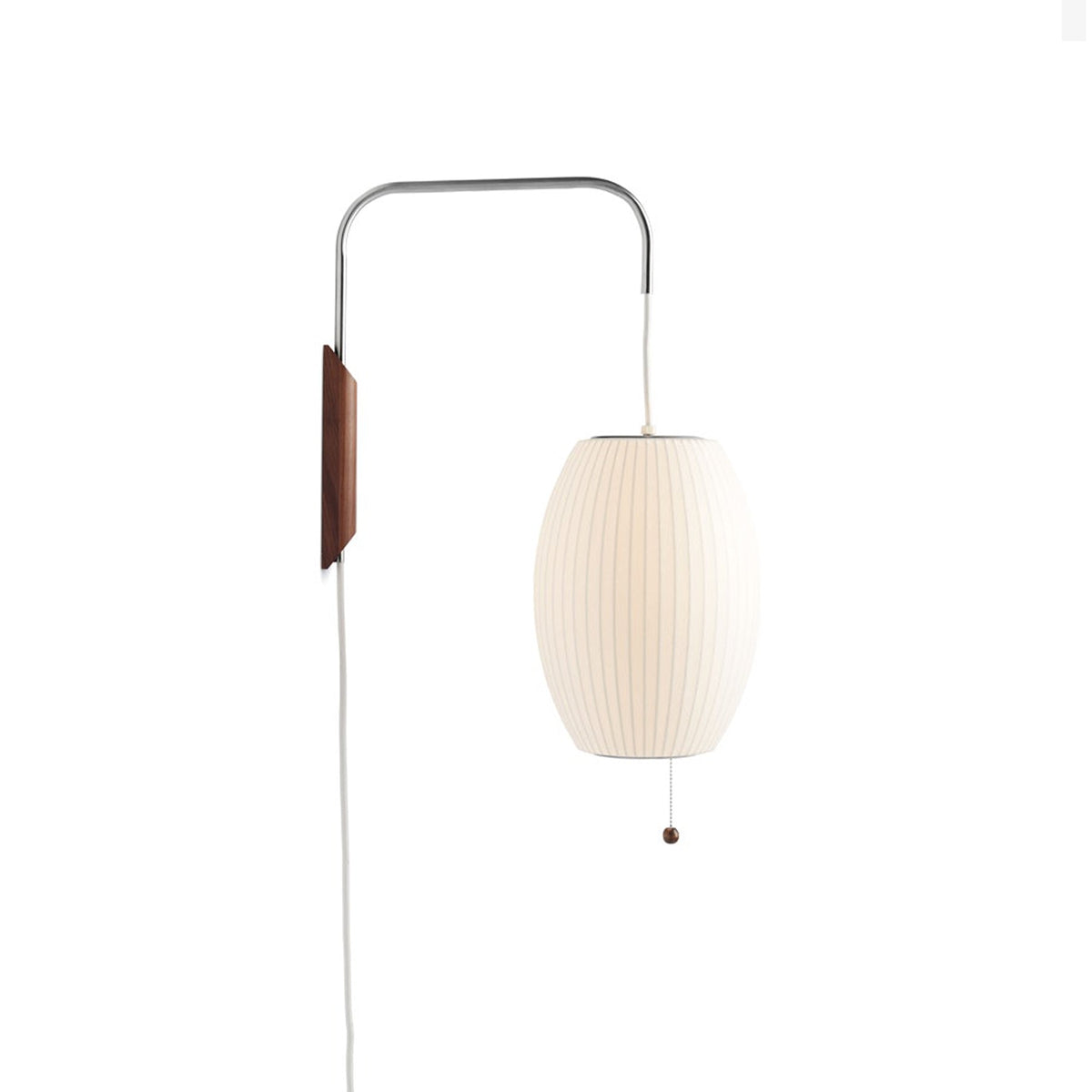 Plug In Wall Sconce Polymer Shade Walnut Backplate Mid Century Bedside