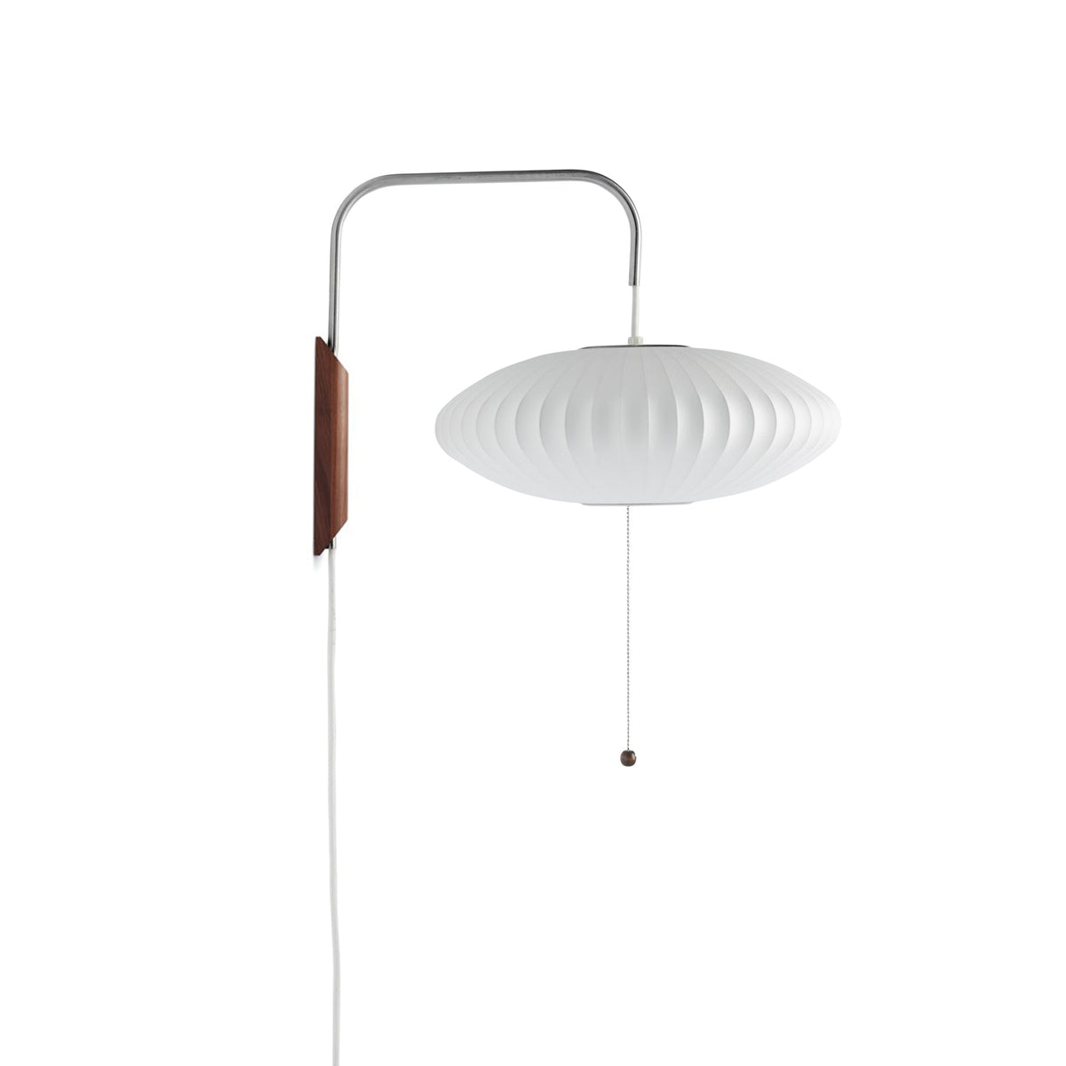 Plug In Wall Sconce Polymer Shade Walnut Backplate Mid Century Bedside