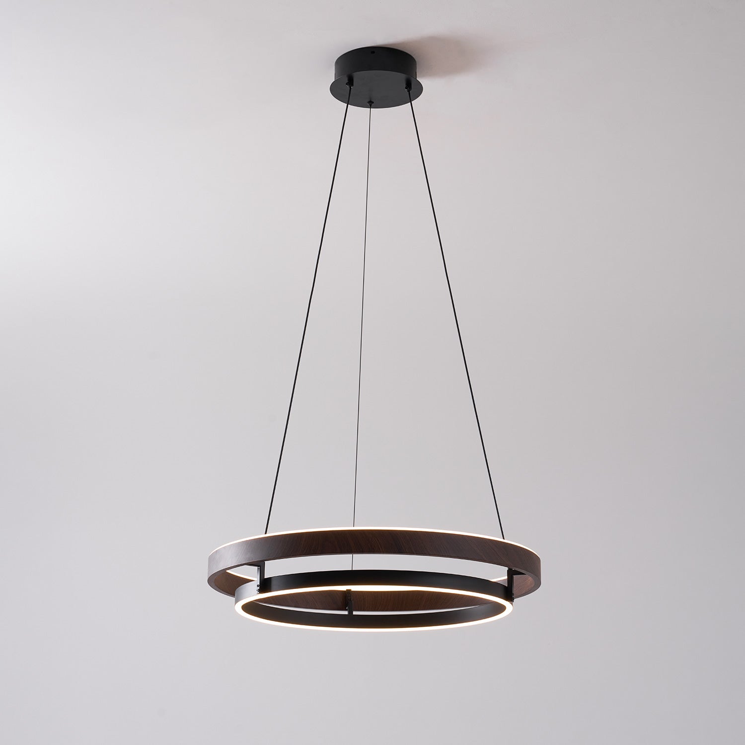 Halo Ring LED Pendant Light Walnut Finish Triac Dimmable Living Room
