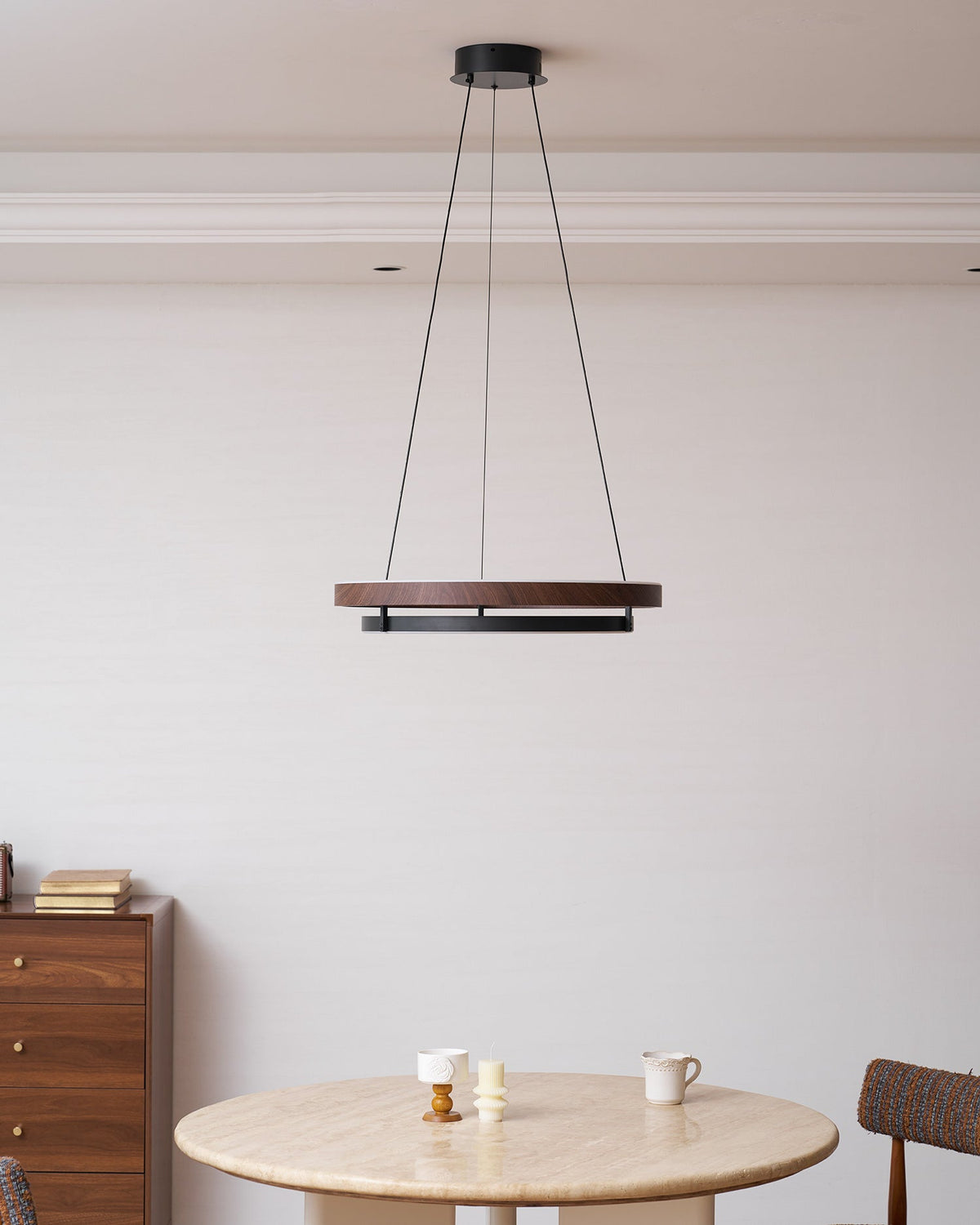 Halo Ring LED Pendant Light Walnut Finish Triac Dimmable Living Room