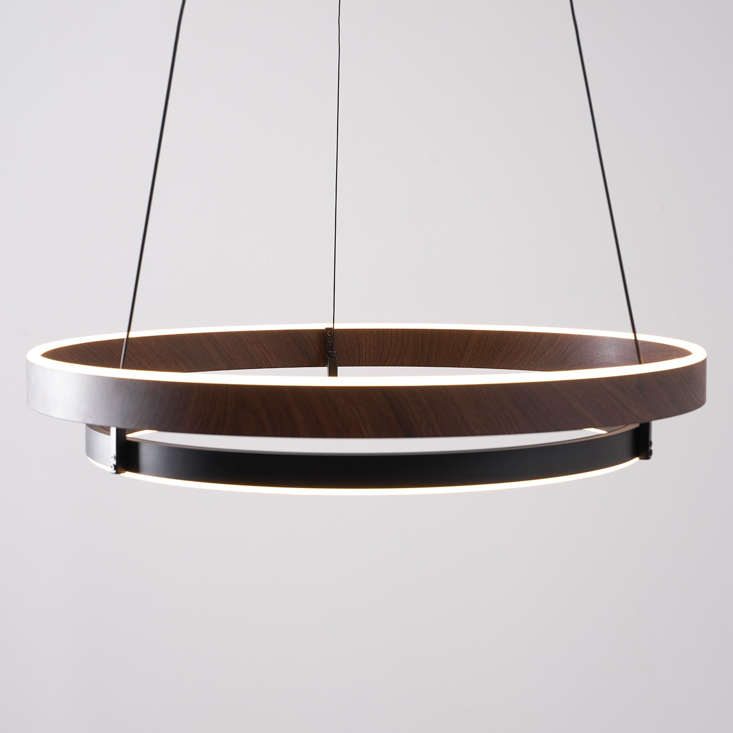 Halo Ring LED Pendant Light Walnut Finish Triac Dimmable Living Room