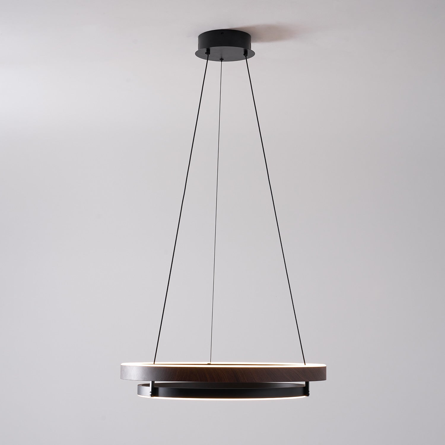 Halo Ring LED Pendant Light Walnut Finish Triac Dimmable Living Room