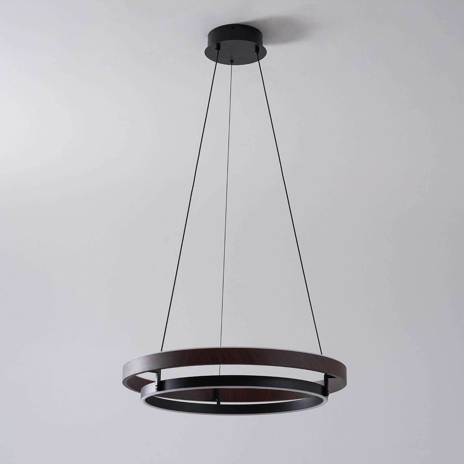 Halo Ring LED Pendant Light Walnut Finish Triac Dimmable Living Room