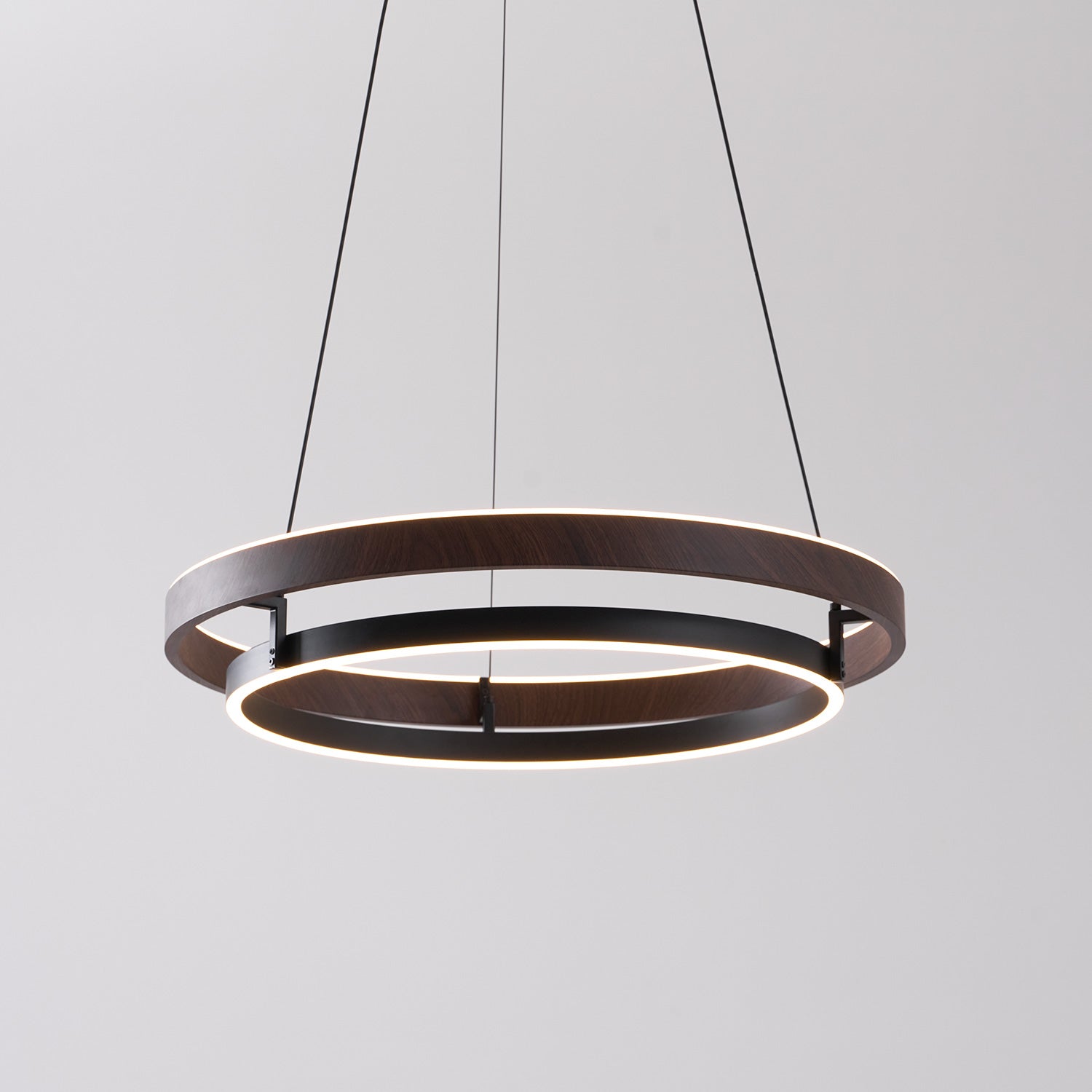 Halo Ring LED Pendant Light Walnut Finish Triac Dimmable Living Room