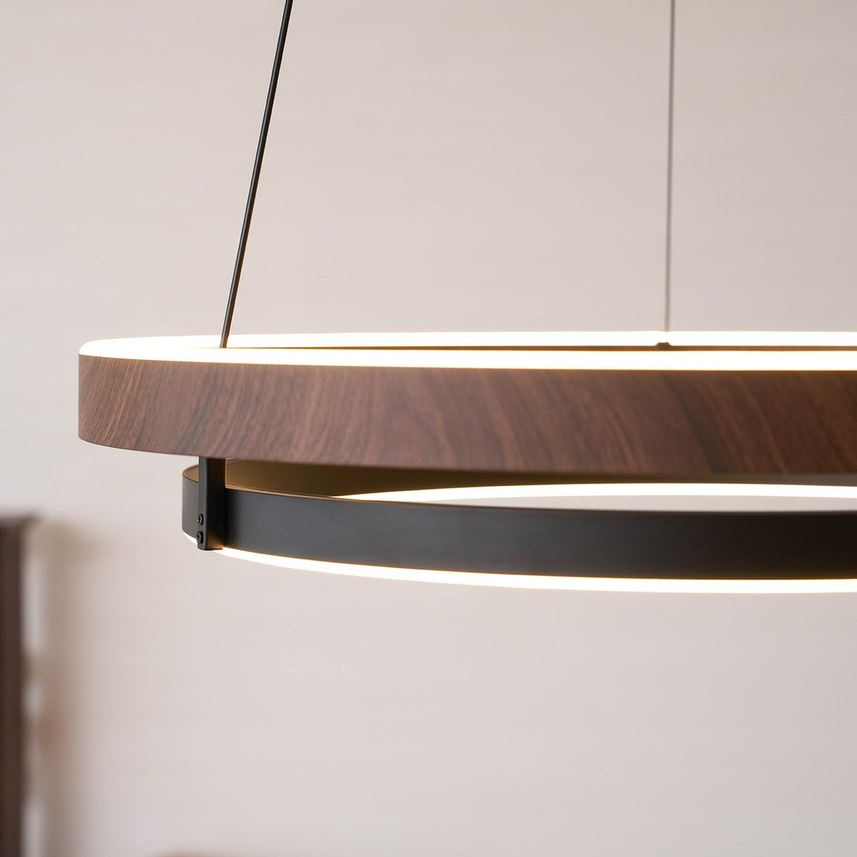 Halo Ring LED Pendant Light Walnut Finish Triac Dimmable Living Room