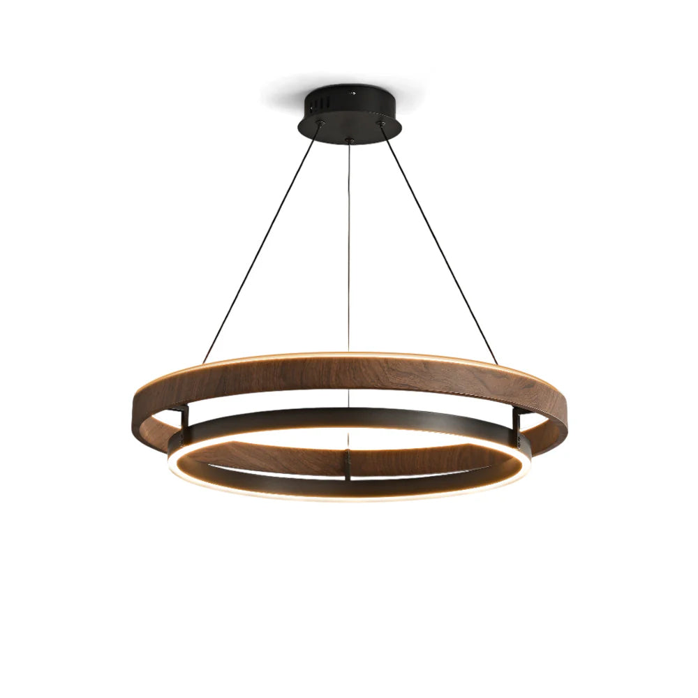 Halo Ring LED Pendant Light Walnut Finish Triac Dimmable Living Room