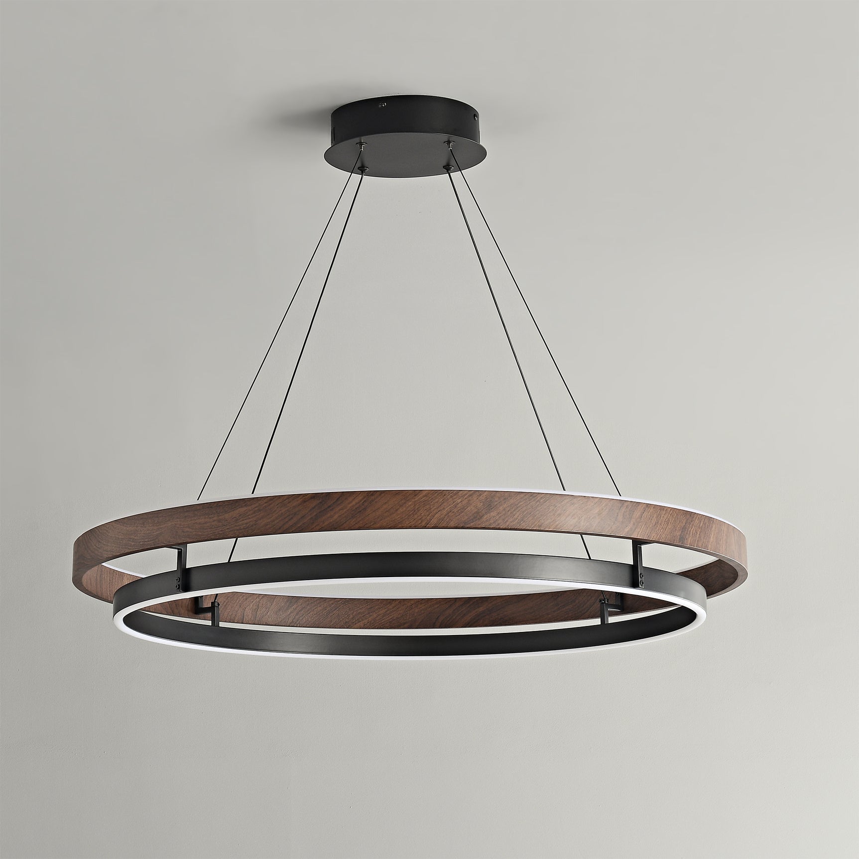Halo Ring LED Pendant Light Walnut Finish Triac Dimmable Living Room
