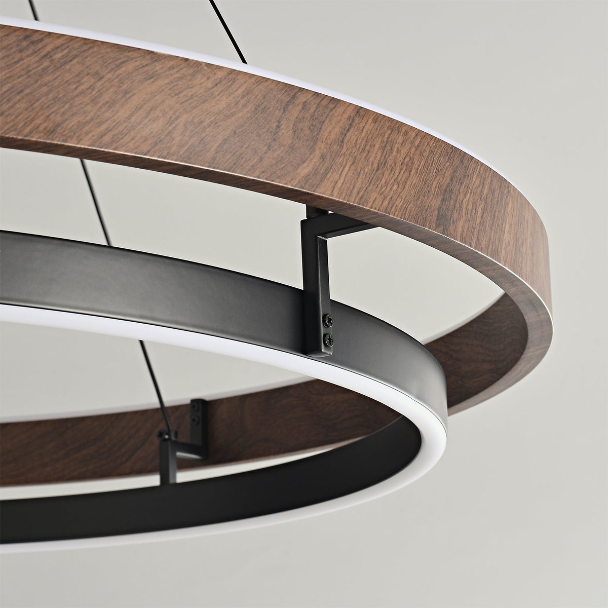 Halo Ring LED Pendant Light Walnut Finish Triac Dimmable Living Room