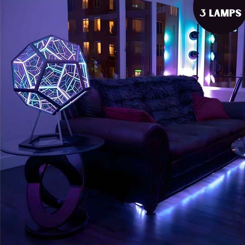 Night Light 3D Infinity Mirror Dodecahedron Color Changing for Bedroom