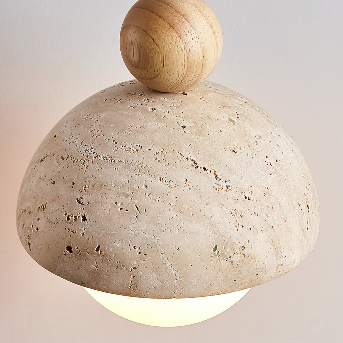 Travertine Pendant Light with Glass Globe and Wood Accent Kitchen Island