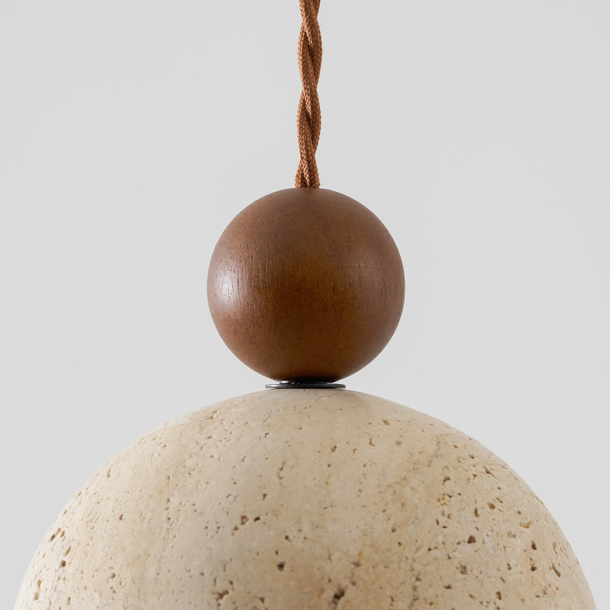 Travertine Pendant Light with Glass Globe and Wood Accent Kitchen Island