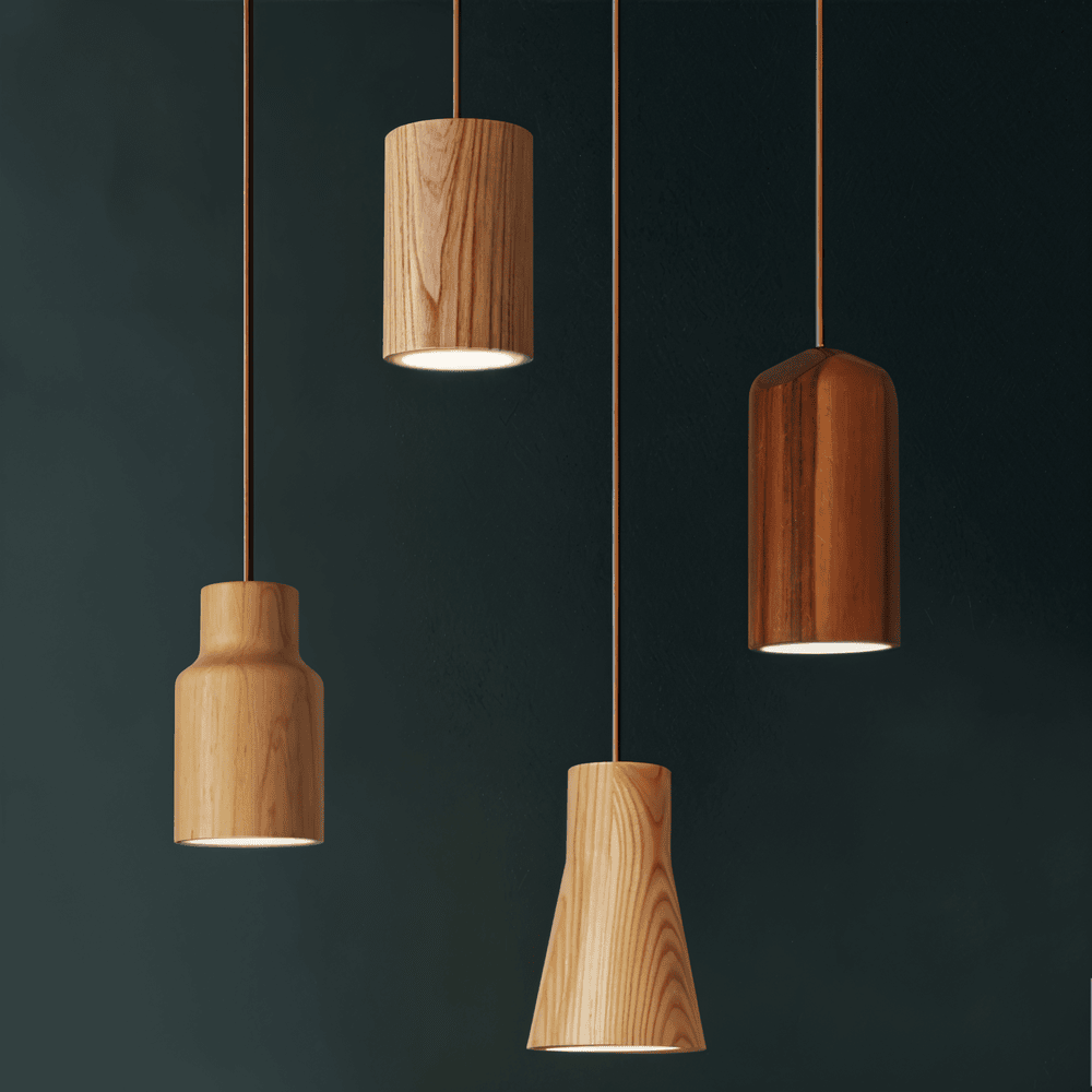 Pendel spisebordslampe i trædesign med spotlys