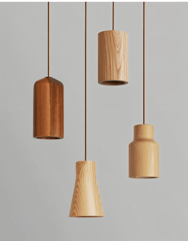 Pendel spisebordslampe i trædesign med spotlys