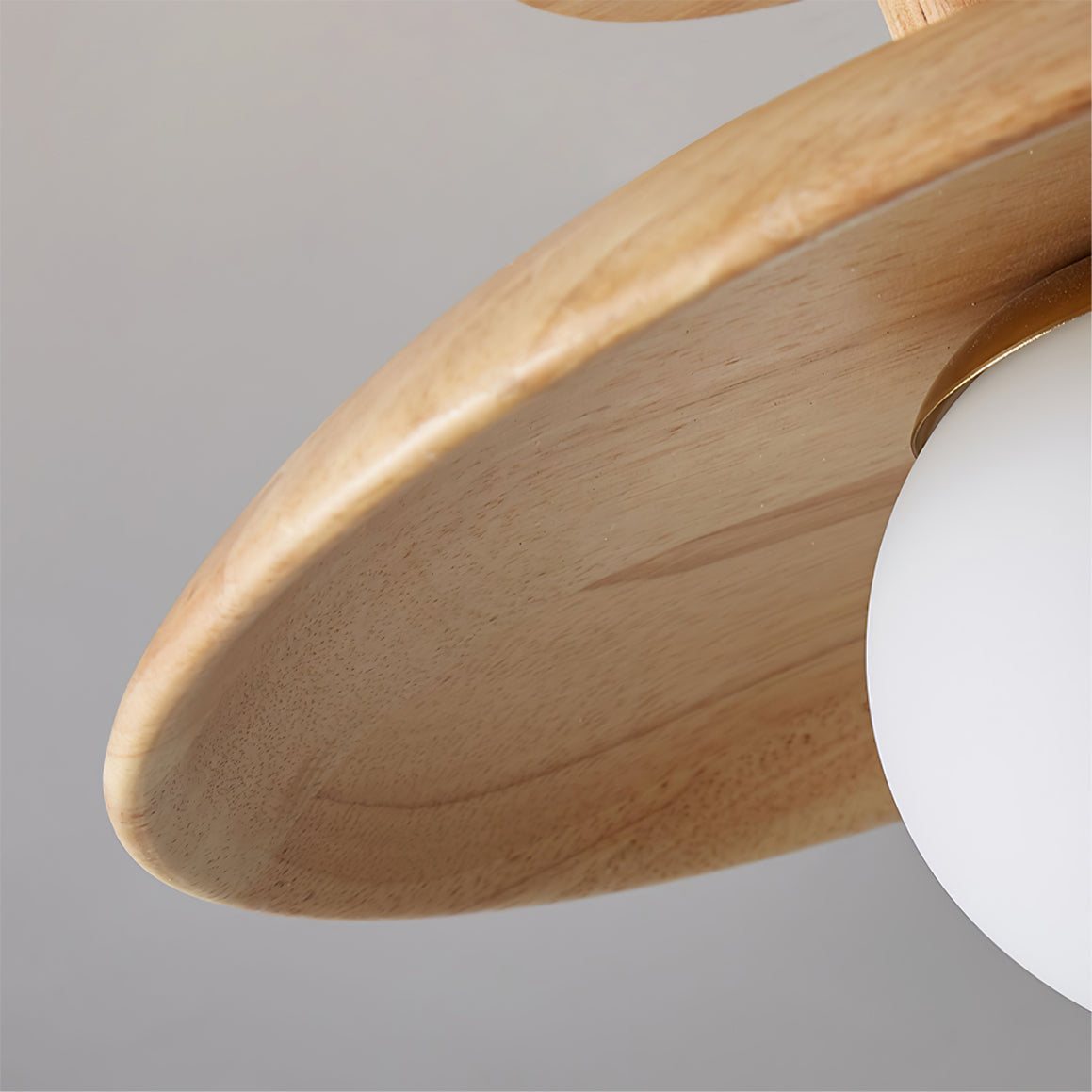 Low Profile Flush Mount Ceiling Light Ash Wood and White Glass Hallway