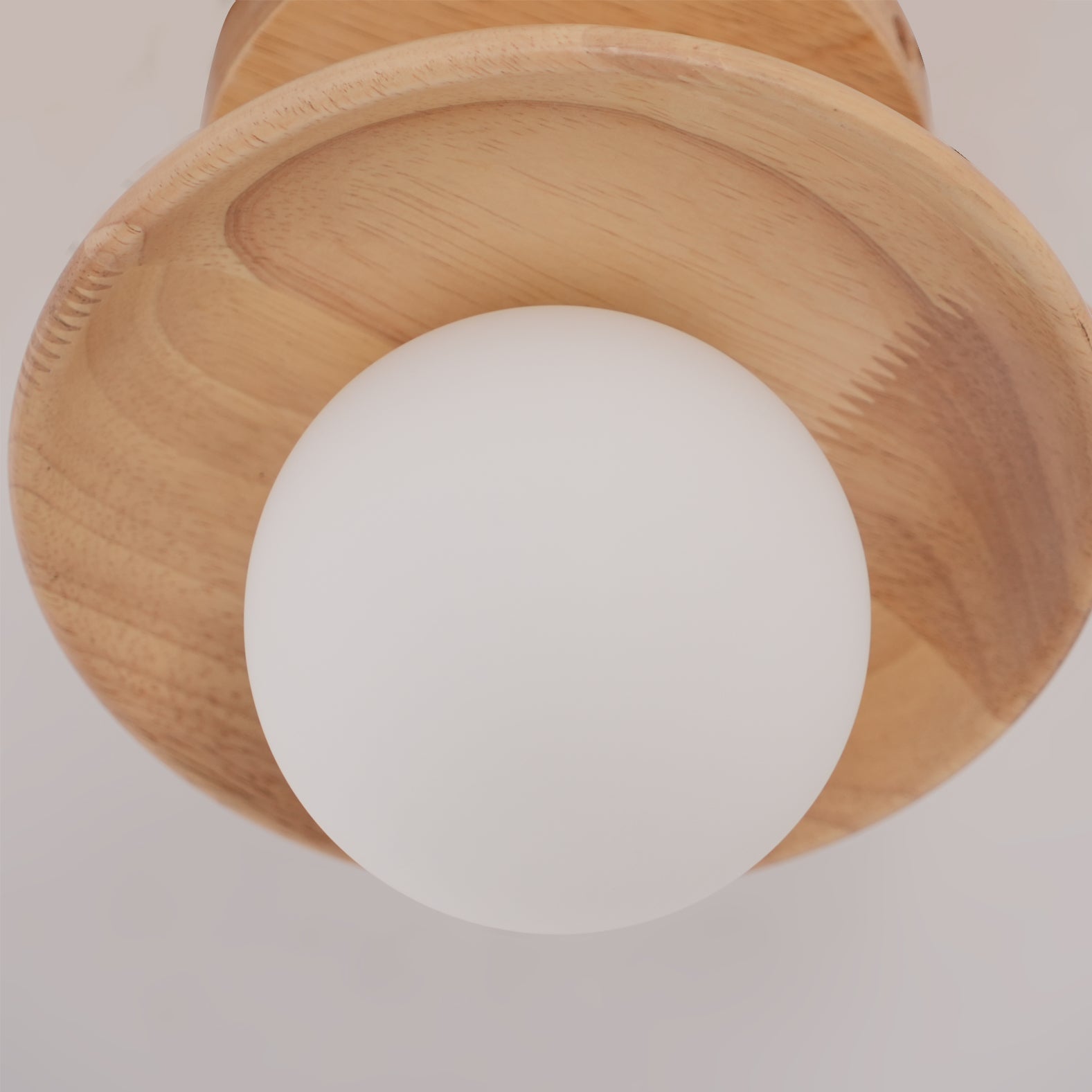 Low Profile Flush Mount Ceiling Light Ash Wood and White Glass Hallway