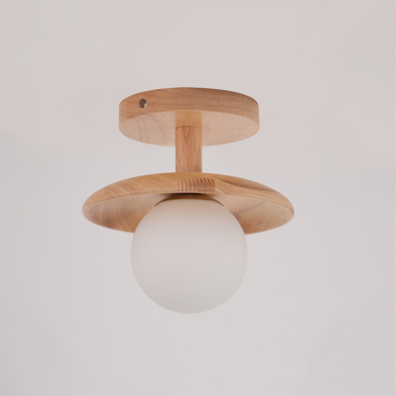Low Profile Flush Mount Ceiling Light Ash Wood and White Glass Hallway
