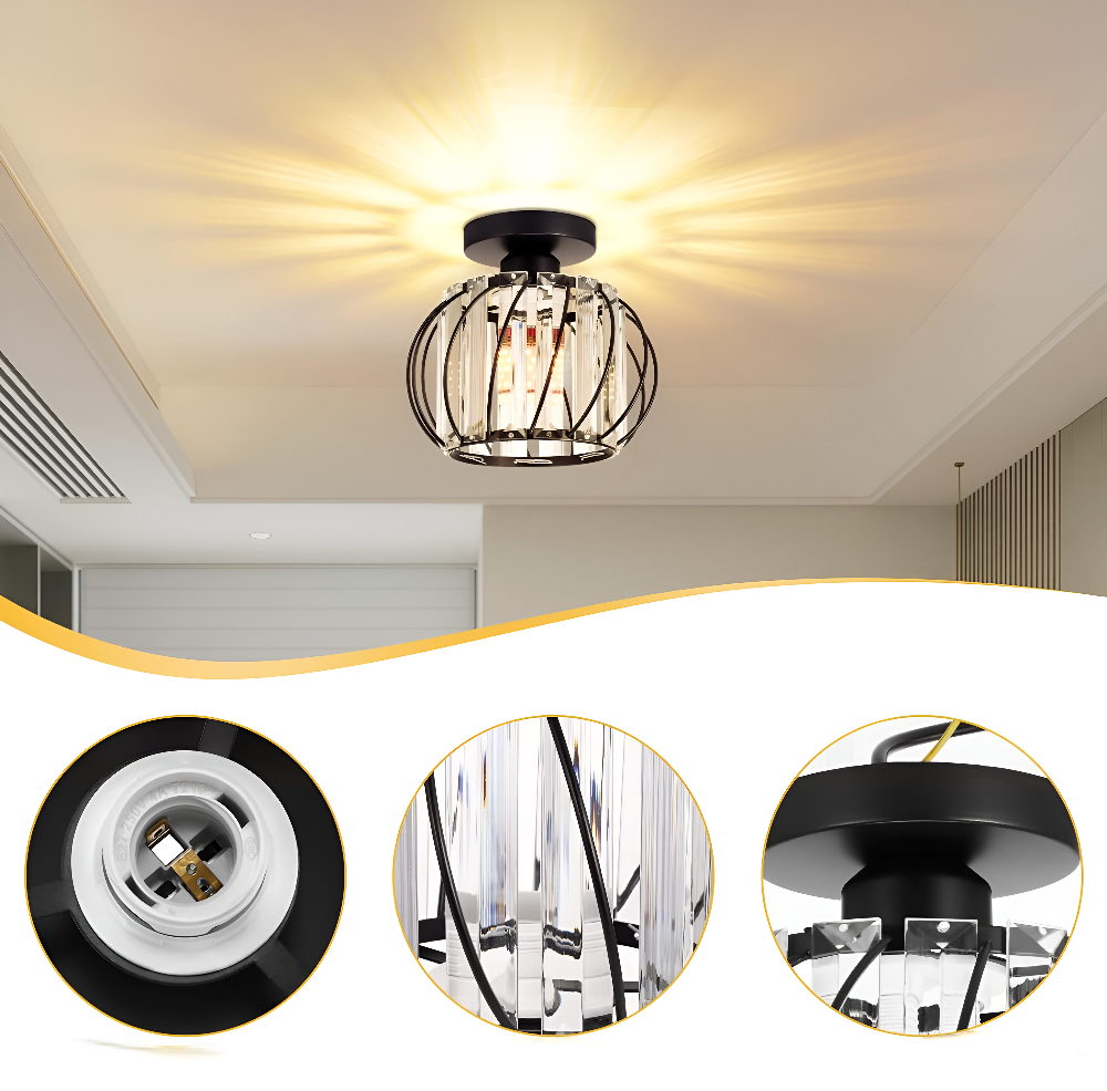 Plafond loftslampe med krystal burdesign i metal
