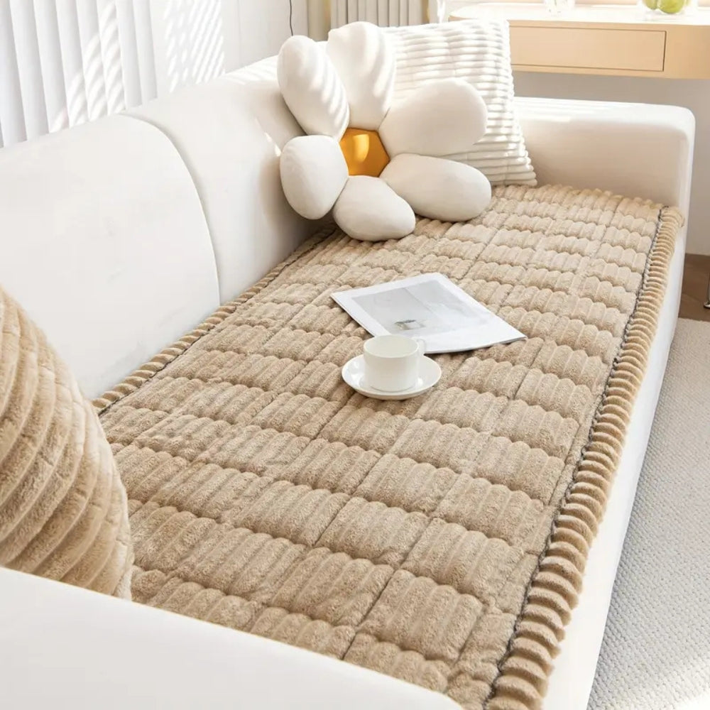 Plush Flannel Sofa Cover Non-Slip with Pleated Edge