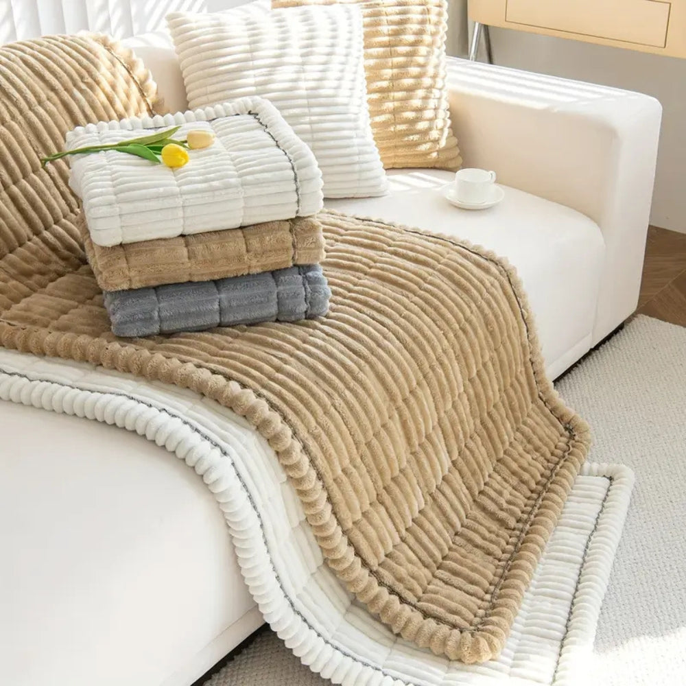 Plush Flannel Sofa Cover Non-Slip with Pleated Edge