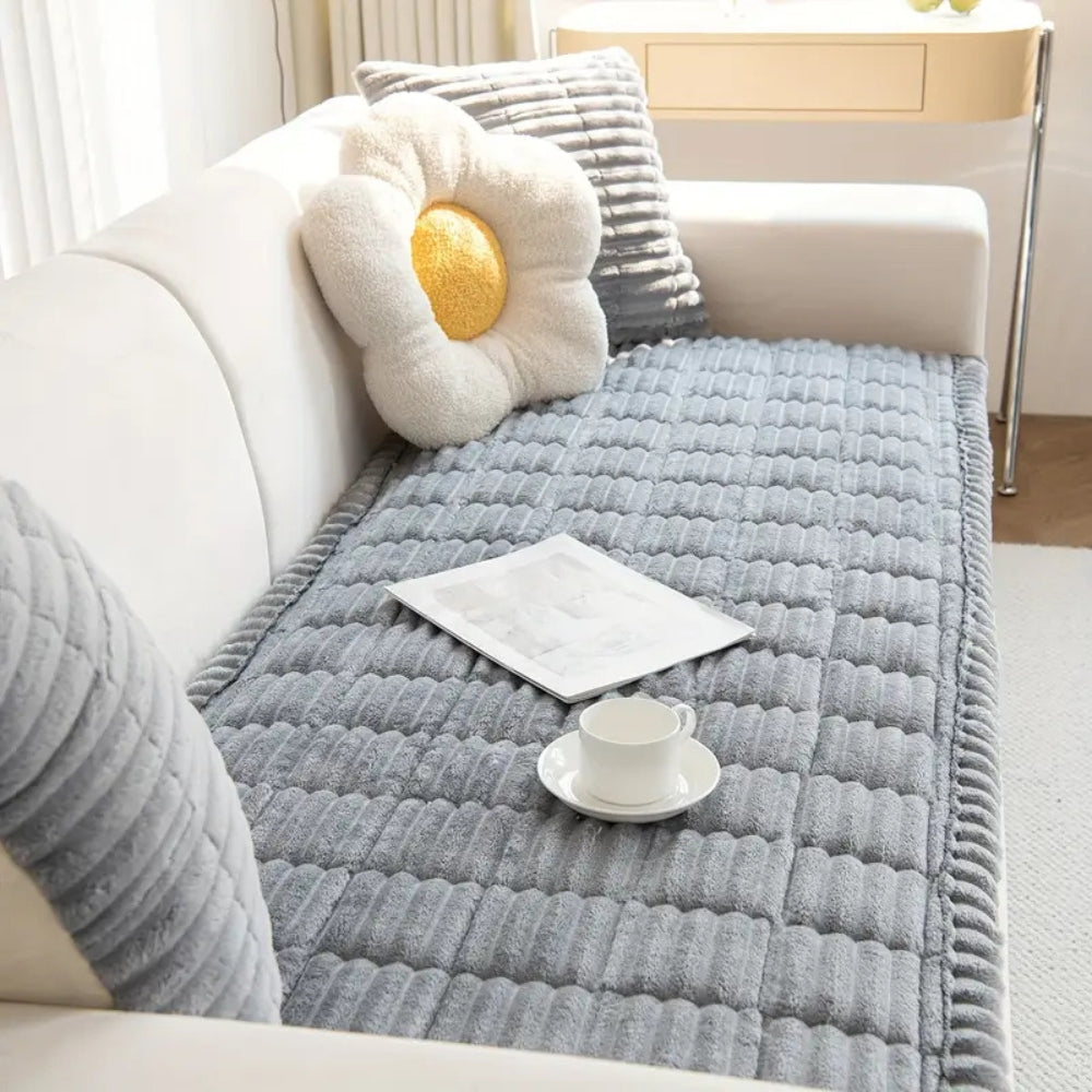 Plush Flannel Sofa Cover Non-Slip with Pleated Edge