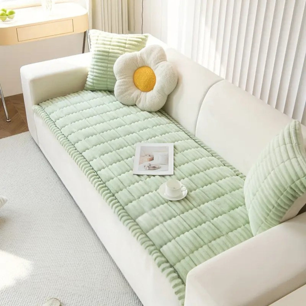 Plush Flannel Sofa Cover Non-Slip with Pleated Edge